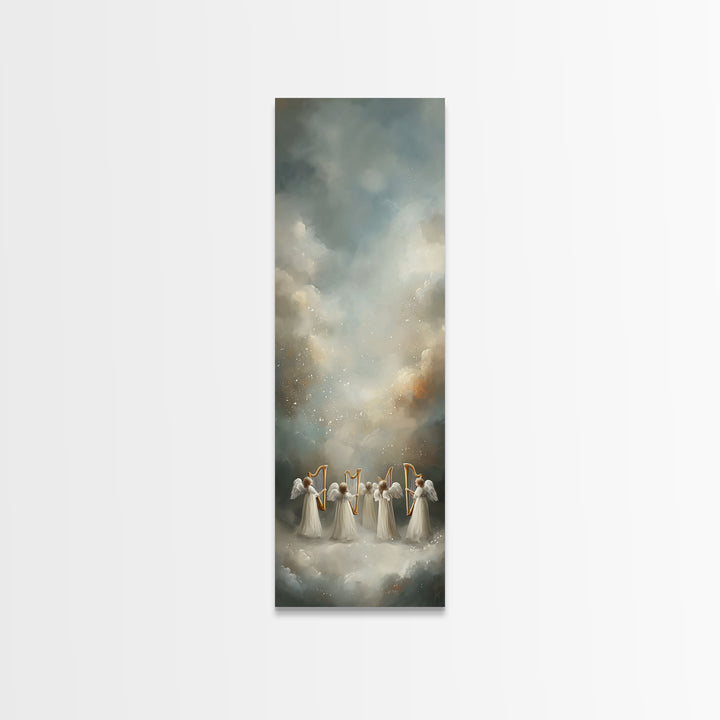 Celestial Harmony | Framed Canvas Print | Tall Narrow Wall Art | Christian Christmas Art | Framed Christian Art | Unique Christian Art