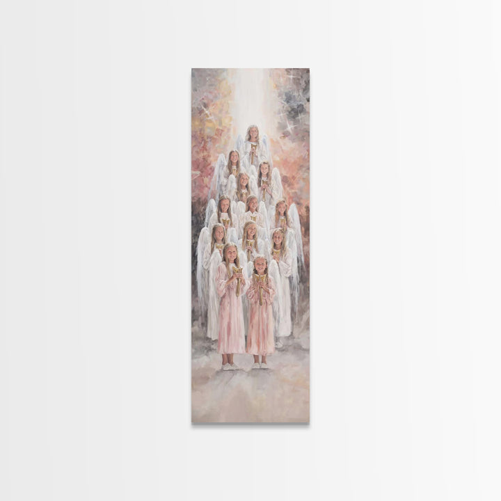 Stairway Of Angels – Framed Canvas Print – Skinny Art – Christian Art Print – White Christmas Art – Christian Decor For Home