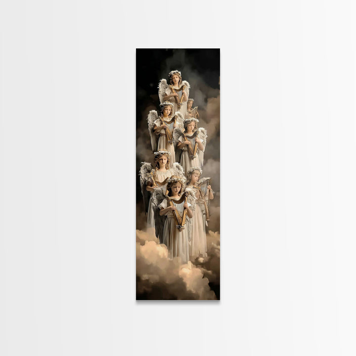 Heaven’s Harp Choir – Framed Canvas Print – Tall Narrow Wall Art – Christian Wall Art – Christian Art Canvas – Christmas Art Prints