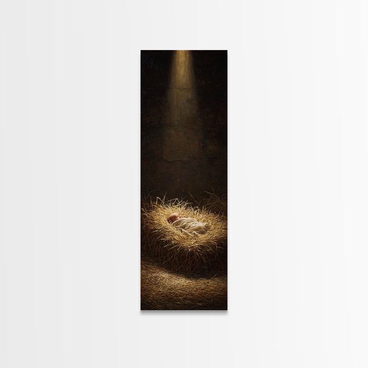 Holy Night Cradle – Framed Canvas Print – Christmas Art – Christian Christmas Art – Christian Art Canvas – Skinny Art – Christian Wall Art