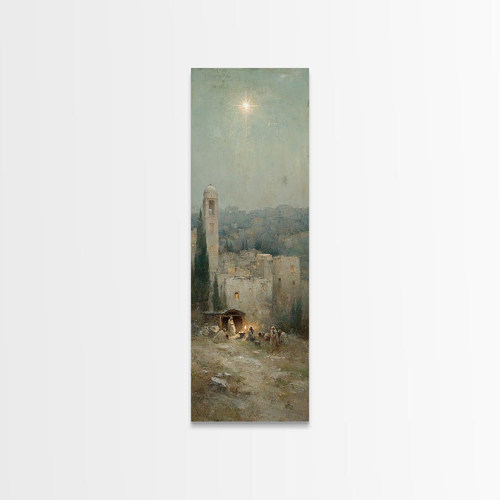 Manger Promise – Framed Canvas Print – Christian Wall Art – Christmas Art – Christian Art Canvas – Tall Narrow Wall Art – Christian Christm