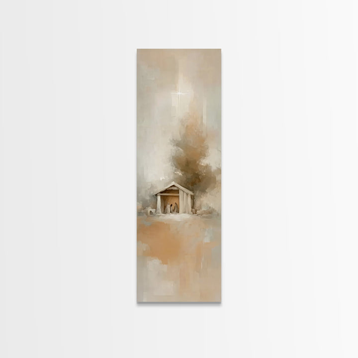 Humble Manger – Framed Canvas Print – Christian Wall Art – Christian Art – Christmas Art – Narrow Art – Christian Art Canvas