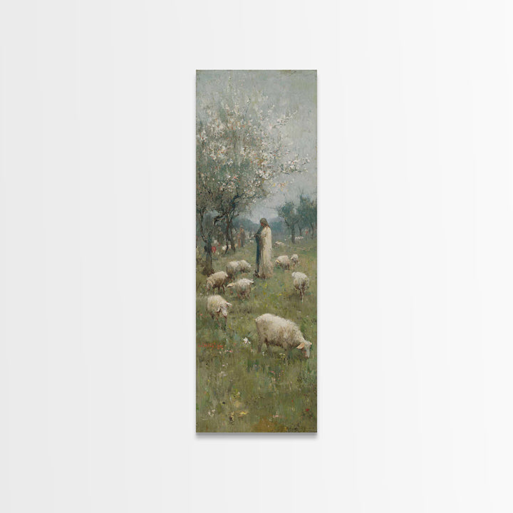 Peaceful Shepherd Path – Framed Canvas Print – Tall Narrow Wall Art – Christian Wall Art – Jesus Painting – Christian Art Canvas