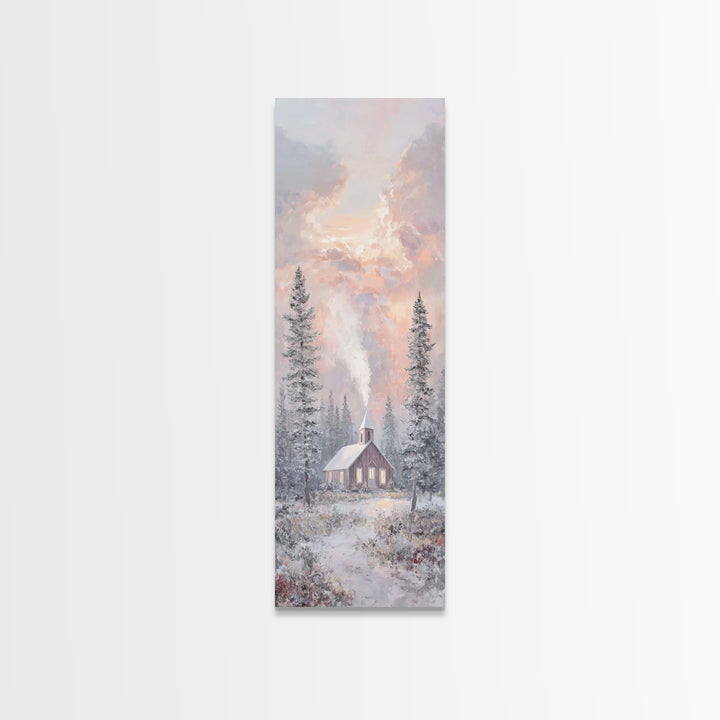 Frosted Dawn Chapel – Framed Canvas Print – Christian Art – Christian Wall Art – Tall Skinny Art Print – Christmas Art – Christian Art Canv