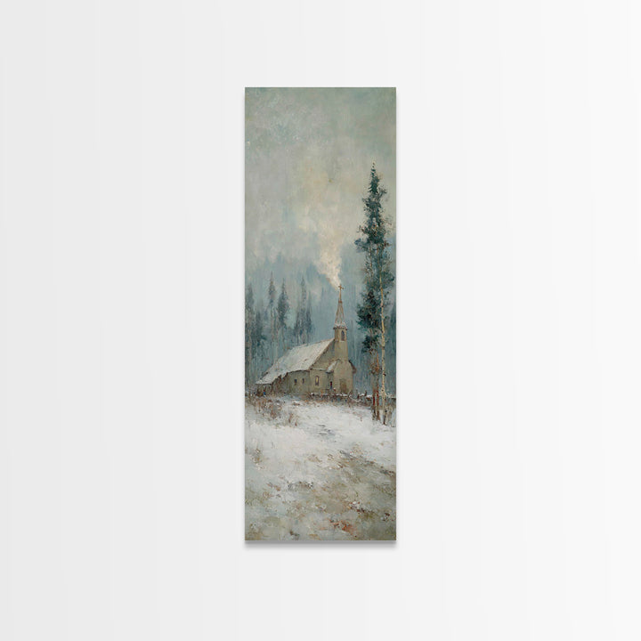 Winter Chapel Grace – Framed Canvas Print – Tall Narrow Wall Art – Christian Wall Art – Christmas Art – Vintage Christian Art – Christian G