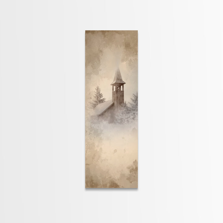 Silent Bell Tower, Framed Canvas Print, Skinny Art, Christian Art Canvas, Christian Christmas Art, Christian Wall Art, Christmas Decor