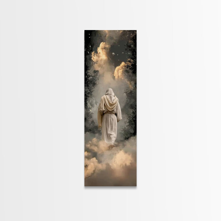 Misty Woodland Savior, Framed Canvas Print, Tall Skinny Art Print, Christian Art, Christian Wall Art, Christian Art Canvas, Christian Gift