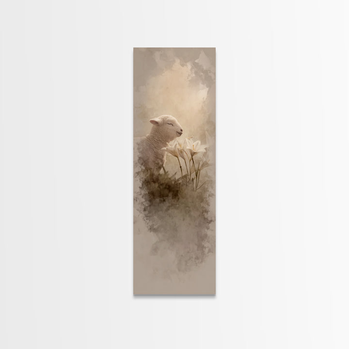 Blooming Lamb Hope – Framed Canvas Print – Christian Painting – Christian Wall Art – Tall Narrow Wall Art – Christian Art Canvas – Faith Ar