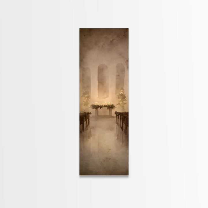 Candlelit Reverence – Framed Canvas Print – Narrow Art – Christian Christmas Art – Christian Wall Art – Christian Art Print – Christian Dec