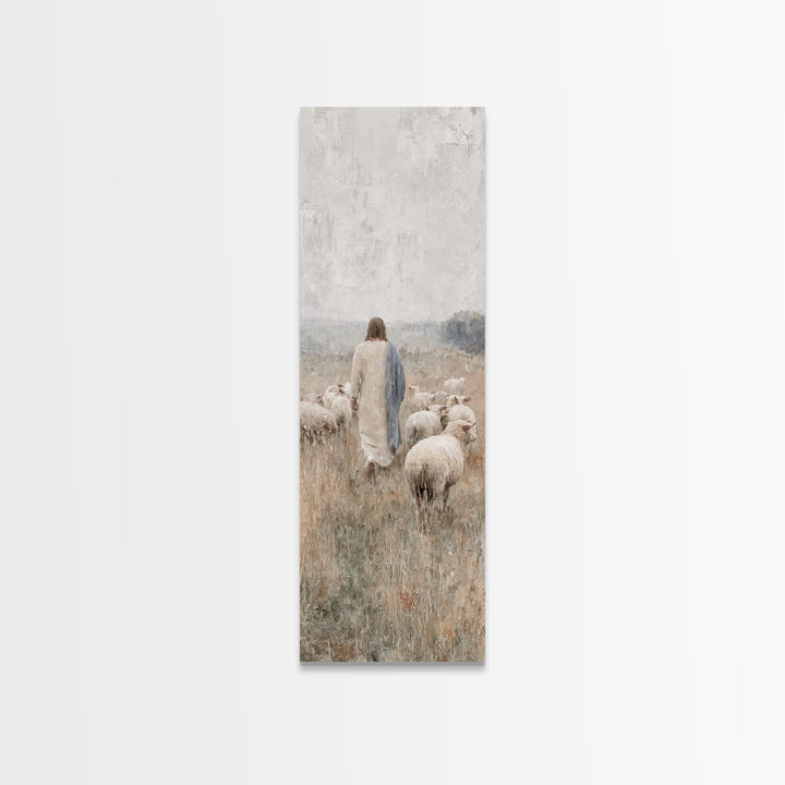 Fields Of His Care, Framed Canvas Print, Skinny Art, Jesus Wall Art, Christian Art Canvas, Christian Painting, Large Jesus Painting
