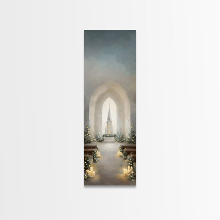 Starry Chapel Peace – Framed Canvas Print – Tall Skinny Art Print – Christian Art Canvas – Christmas Wall Art – Christian Wall Art – Christ
