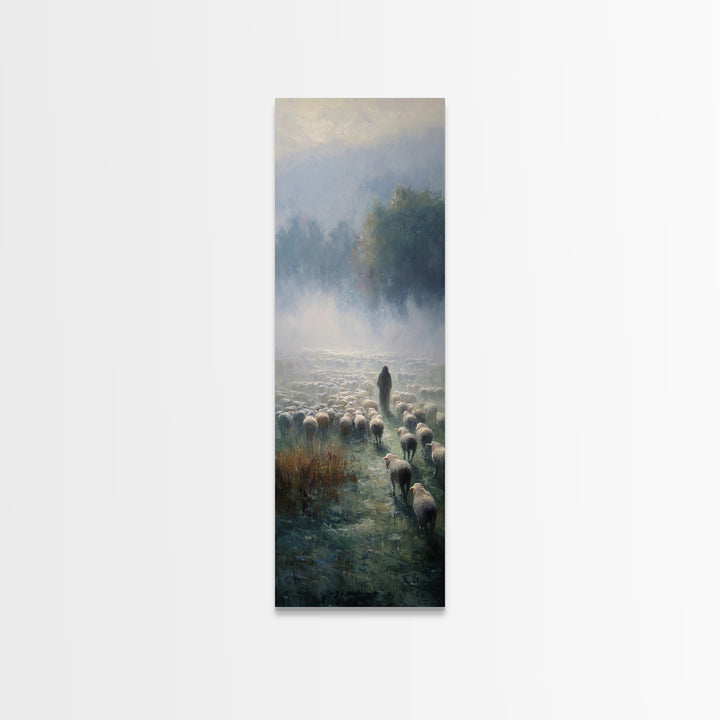 Morning Shepherd Peace – Framed Canvas Print – Narrow Art – Christian Paintings – Jesus Painting – Christian Art Gift – Large Christian Pai