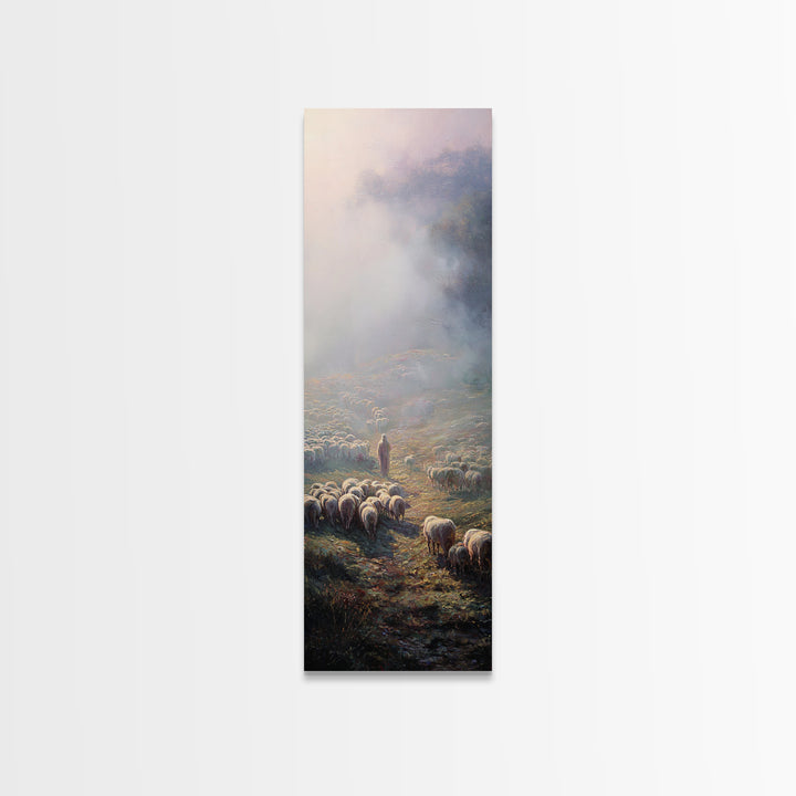 Morning Shepherd Light – Framed Canvas Print – Christian Art Canvas – Christian Wall Art – Christmas Art – Tall Narrow Wall Art – Christian