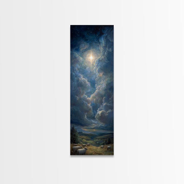 Celestial Glory Star – Framed Canvas Print – Christian Art Canvas – Christian Christmas Art – Modern Christian Art – Narrow Art – Christmas