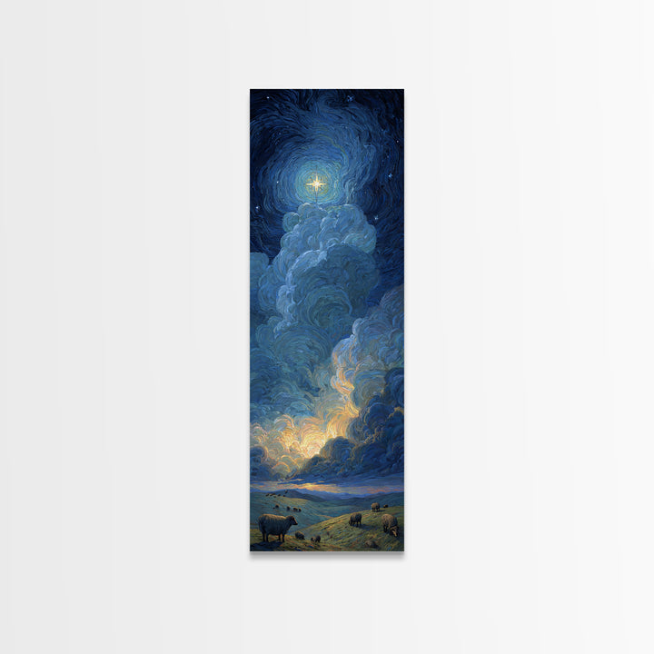 Holy Night Sky – Framed Canvas Print – Christian Wall Art – Modern Christian Art – Christian Art Canvas – Narrow Art – Christian Christmas
