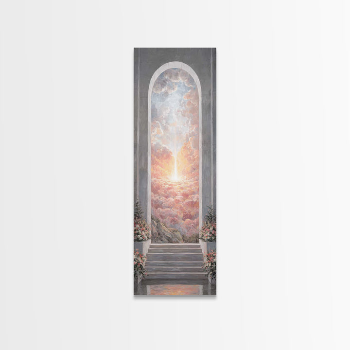 Heaven’s Rose Dawn – Framed Canvas Print – Christian Wall Art – Christian Art Canvas – Modern Christian Art – Narrow Art – Christian Painti