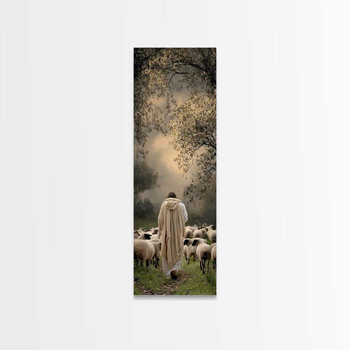 Shepherds Of Grace – Framed Canvas Print – Christian Wall Art – Jesus Painting – Tall Skinny Art Print – Christian Art Canvas