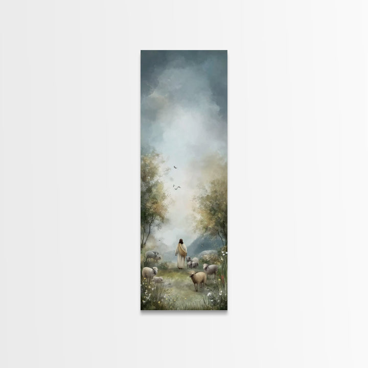 Graceful Shepherd Path, Framed Canvas Print, Christian Wall Art, Jesus Painting, Narrow Art, Christian Art Canvas, Christian Gift Ideas