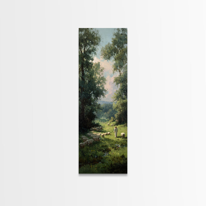 Morning Shepherd Peace – Framed Canvas Print – Christian Art Print – Modern Christian Art – Tall Narrow Wall Art – Jesus Canvas Art
