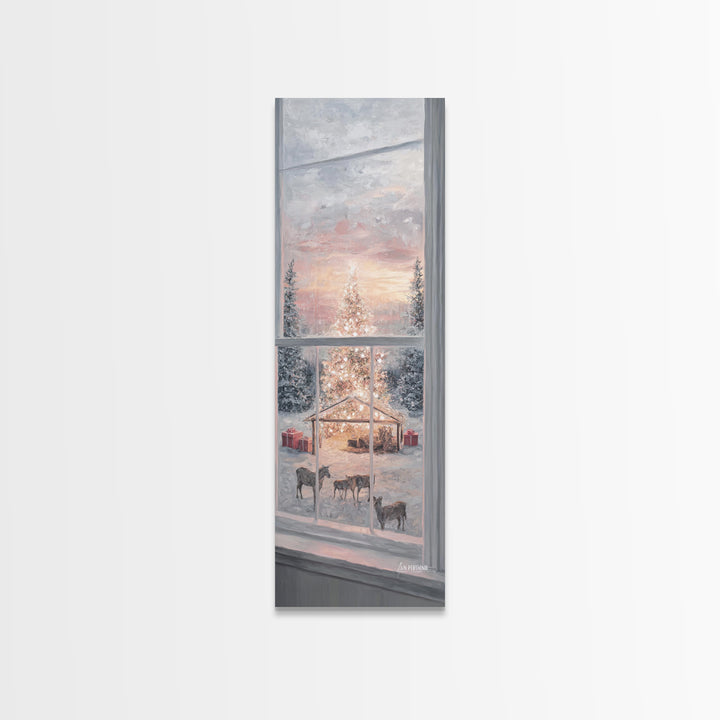 Starry Manger View, Framed Canvas Print, Christian Christmas Art, Christmas Canvas Wall Art, Tall Narrow Wall Art, Christian Art Canvas, Ch