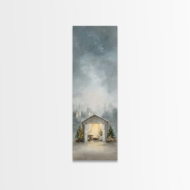Starry Night Cradle – Framed Canvas Print – Christian Wall Art – Christian Art Canvas – Christmas Art – Jesus Painting – Christian Christma