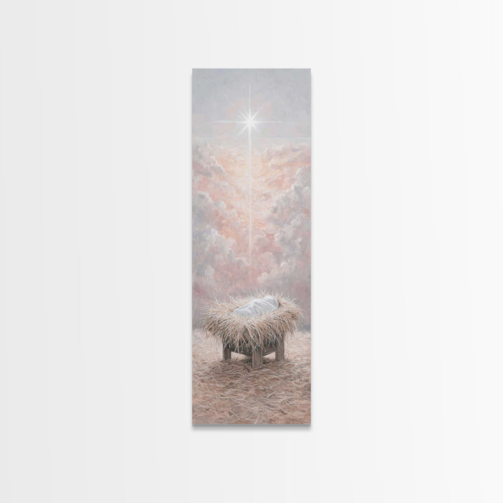 Heavenly Manger Light – Framed Canvas Print – Jesus Painting – Christmas Art – Christian Christmas Art – Christian Art Canvas – Christian W