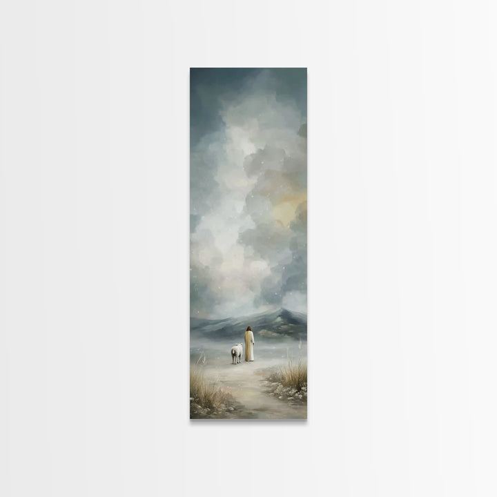 Winter Shepherd Calm, Framed Canvas Print, Narrow Art, Christian Art Canvas, Jesus Wall Art, Christian Christmas Decor, Subtle Christian Ar