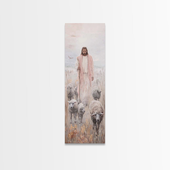 Peaceful Savior Walk | Framed Canvas Print | Christian Art | Christian Wall Art | Jesus Painting | Tall Skinny Art Print | Christian Art Ca