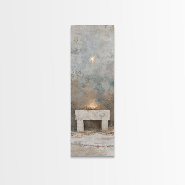 Manger Of Promise, Framed Canvas Print, Christmas Art, Christian Wall Art, Christian Art Canvas, Tall Skinny Art Print, Christian Christmas