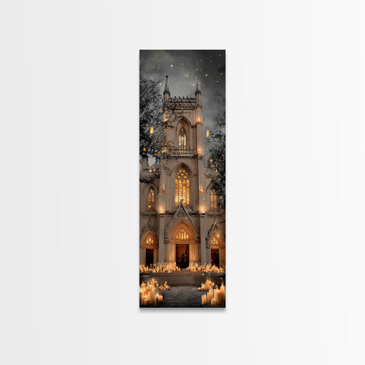 Midnight Cathedral Light – Framed Canvas Print – Tall Narrow Wall Art – Christian Wall Art – Christmas Art – Christian Art Canvas – Christi