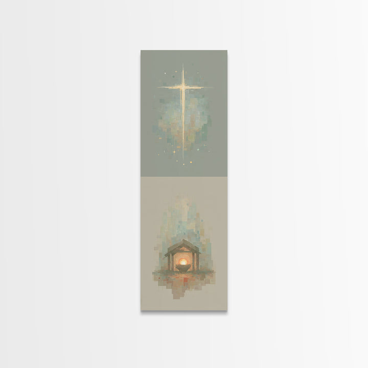 Glorious Nativity Cross, Framed Canvas Print, Christian Wall Art, Christmas Art, Christian Art Canvas, Tall Skinny Art Print, Christian Art