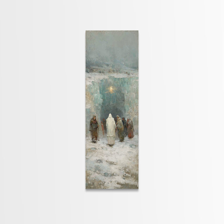 Frozen Cave Nativity | Framed Canvas Print | Christian Christmas Art | Christian Art Canvas | Christian Wall Art | Tall Narrow Wall Art | C
