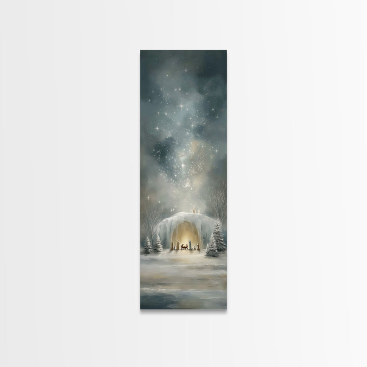 Starry Holy Night - Framed Canvas Print - Christian Wall Art - Christian Christmas Art - Christmas Art - Tall Skinny Art Print - Christian