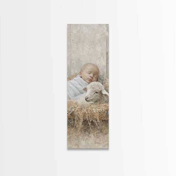 Cradle Of Peace – Framed Canvas Print – Tall Skinny Art Print – Christian Art – Christian Art Canvas – Christmas Wall Art