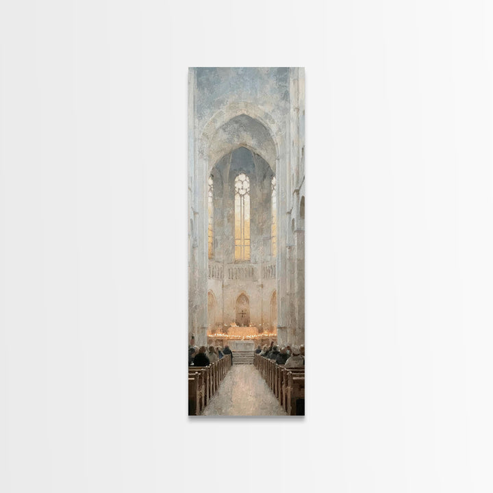 Holy Candle Gathering – Framed Canvas Print – Narrow Art – Christian Christmas Art – Christian Art Canvas – Christian Wall Art – Christian