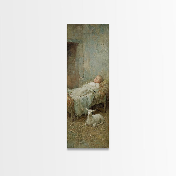 Gentle Stable Rest – Framed Canvas Print – Skinny Art – Christian Art Print – Vintage Christian Art – Christmas Wall Art