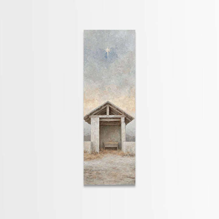 Night Of Promise – Framed Canvas Print – Tall Skinny Art Print – Christian Art Canvas – Christian Christmas Art – Christian Painting
