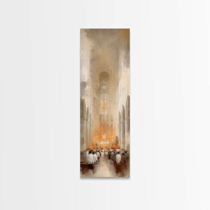 Sacred Evening Mass – Framed Canvas Print – Tall Skinny Art Print – Christian Wall Art – Christian Art Canvas – Christmas Art – Christian D