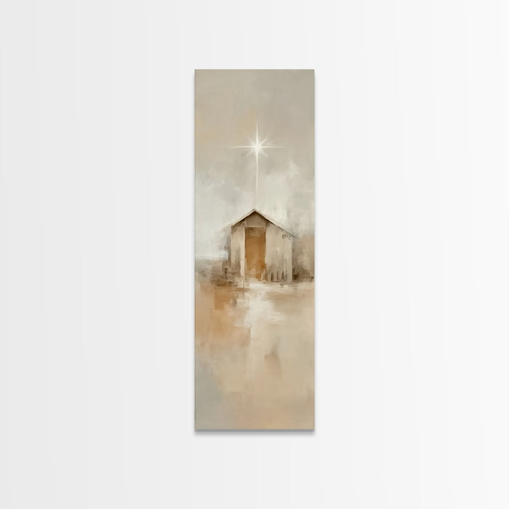 Silent Holy Shelter – Framed Canvas Print – Tall Narrow Wall Art – Christian Christmas Art – Christian Art Canvas – Christian Art Prints