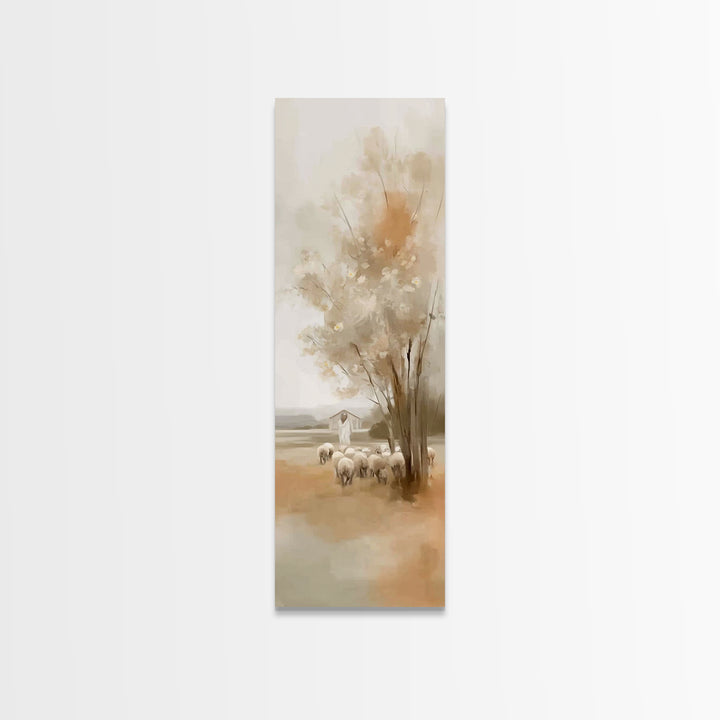 Shepherd Meadow Peace – Framed Canvas Print – Christian Art Canvas – Jesus Painting – Christian Wall Art – Tall Skinny Art Print