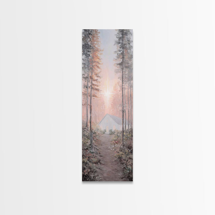 Forest Chapel Light – Framed Canvas Print – Christian Wall Art – Christian Art Canvas – Tall Narrow Wall Art – Modern Christian Art – Chris