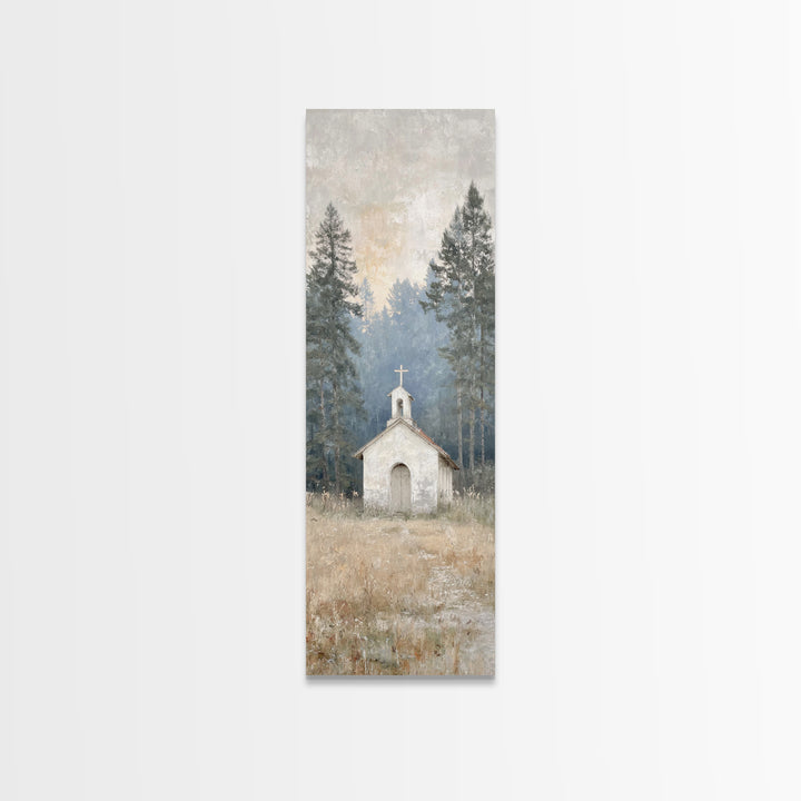 Silent Woodland Chapel – Framed Canvas Print – Christian Art Canvas – Modern Christian Art – Narrow Art – Christian Wall Art – Christian Gi