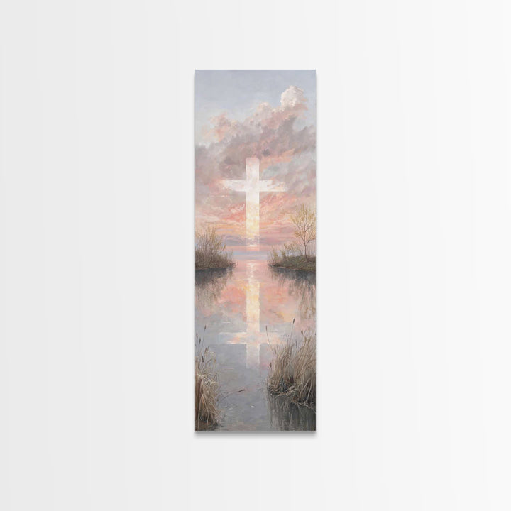 Sunset Cross Glory, Framed Canvas Print, Christian Wall Art, Christian Art Canvas, Tall Narrow Wall Art, Christian Christmas Art, Modern Ch