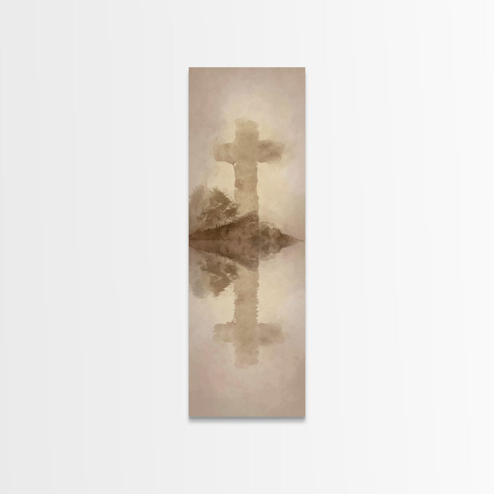 Eternal Cross Silence | Framed Canvas Print | Christian Wall Art | Minimalist Christian Art | Tall Skinny Art Print | Christian Art Canvas