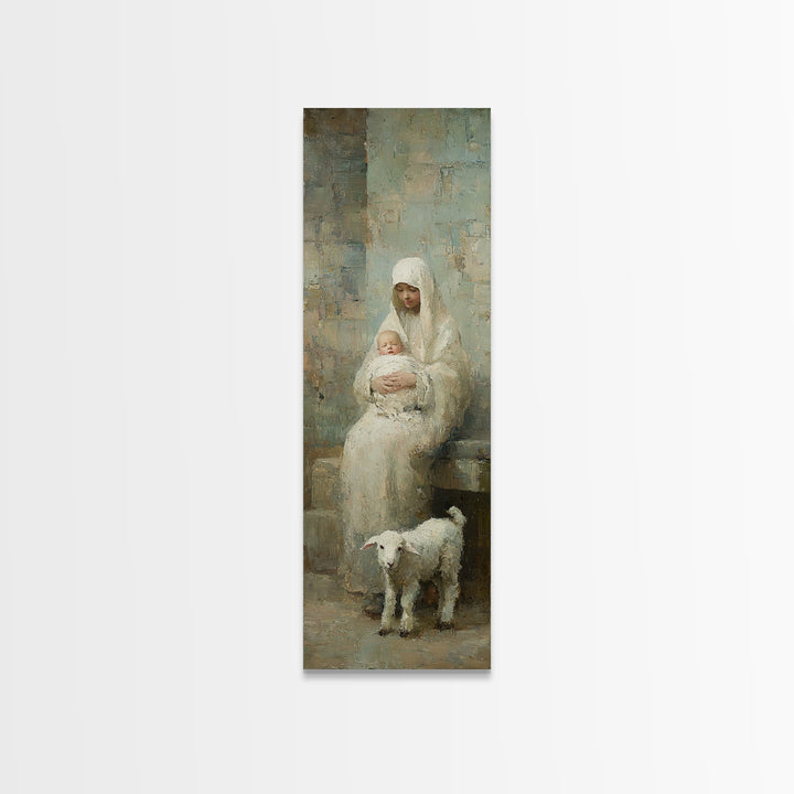 Mother’s Gentle Grace – Framed Canvas Print – Tall Narrow Wall Art – Christian Art Canvas – Mary And Jesus Painting – Christian Wall Art –