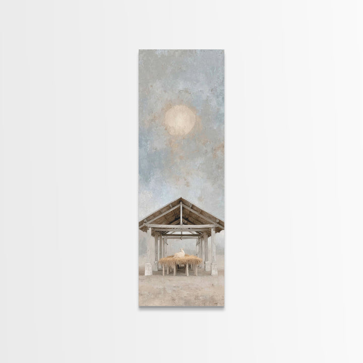 Moonlit Bethlehem Sky – Framed Canvas Print – Narrow Art – Christian Wall Art – Christian Christmas Art – Christian Art Canvas – Christmas