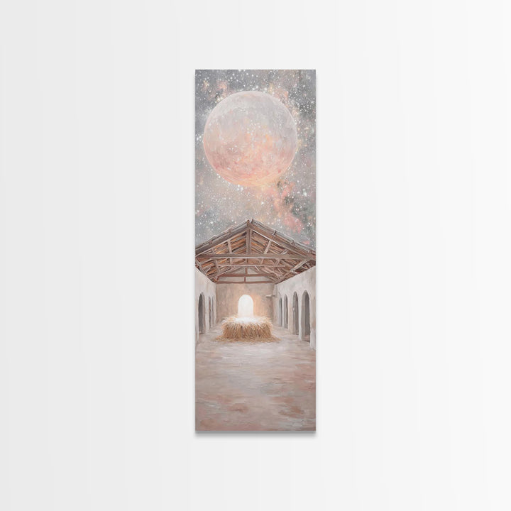 Celestial Nativity Light – Framed Canvas Print – Tall Narrow Wall Art – Christian Art Canvas – Christian Christmas Art – Christian Wall Art