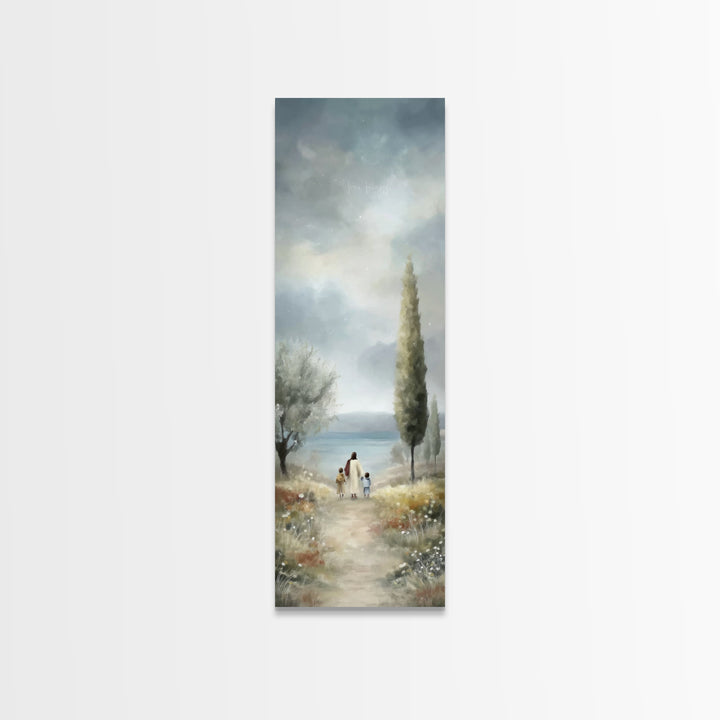Morning Grace Path, Framed Canvas Print, Tall Skinny Art Print, Christian Art Canvas, Jesus Painting, Christian Christmas