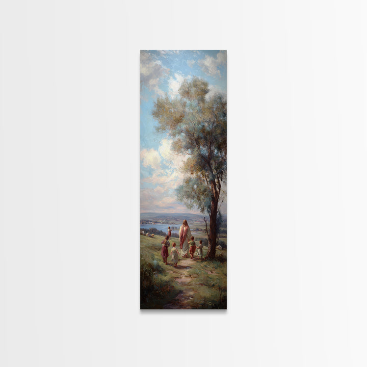 Hillside Peace – Framed Canvas Print – Narrow Art – Christian Wall Art – Jesus Painting – Christmas Art – Christian Canvas