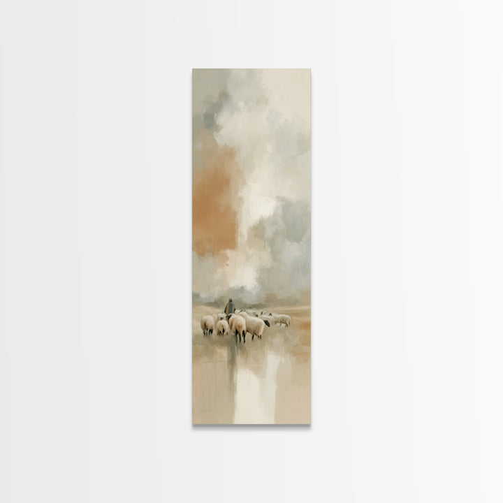 Shepherd’s Quiet Path – Framed Canvas Print – Tall Narrow Wall Art – Christian Art Canvas – Jesus Painting – Christmas Art